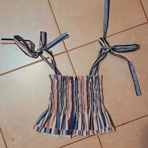 Striped knot shoulder ruffled hem cami top